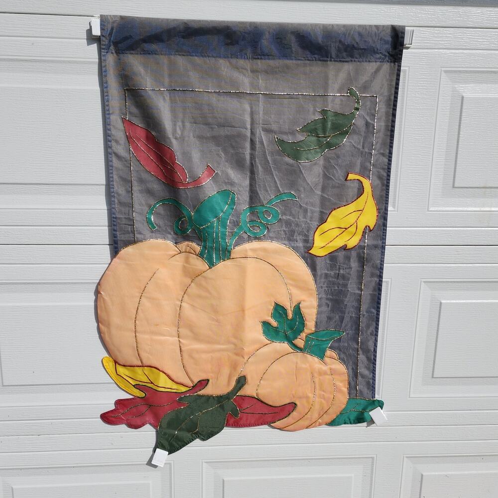 Fall Pumpkins Double Sided Glitter Thread Appliqued Garden Flag Decor  45.5"x28"